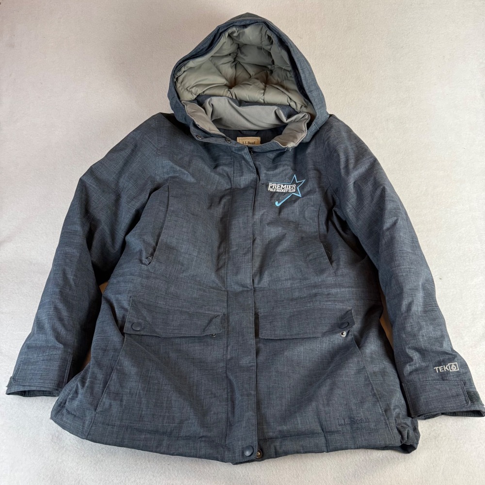 LL Bean Downtek Hooded Parka Women's Medium Gray Waterproof Down Winter Jacket